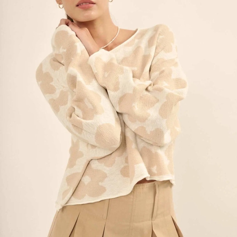 Promesa Cropped Knit Sweater with Flowers Size Small